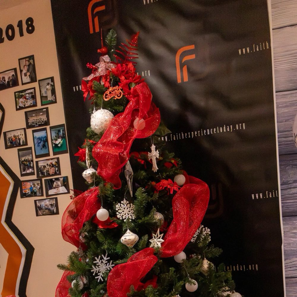 Decorated tree at a community giving event